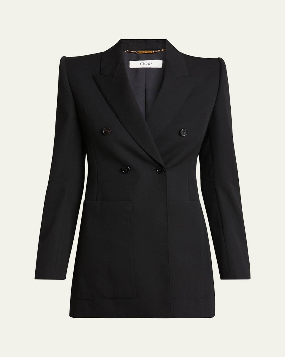 Double-Breasted Wool Tailored Jacket With Patch Pockets